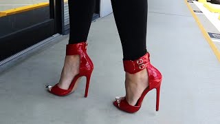 Review Try Out Red Pleaser Single Sole High Heel Sandals With Double Buckle Ankle Strap With Catie [upl. by Pollux]