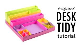 Origami Desk Organizer Boxes Tutorial  DIY  Paper Kawaii [upl. by Suidualc]