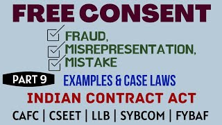 Fraud  Misrepresentation  Mistake  Free Consent  Indian Contract Act  Caselaws  Example [upl. by Tigirb]