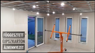 Gipszkarton Álmennyezet 25  How to install Metal Frame Ceiling Drywall using a Panel Lift [upl. by Kraus]