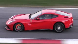 Ferrari F12 Berlinetta FAST Driving on Track  Intake Sound Hot Brakes amp More [upl. by Aimej934]