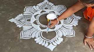 easy and simple alpona design for laxmi puja kolam muggulu design for Indian festival rangoli [upl. by Gauthier]