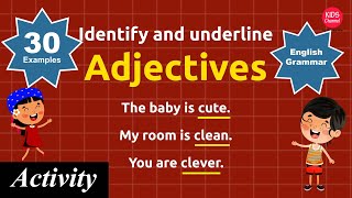 Adjective sentences examples  Identify and underline the adjectives  Kids Channel [upl. by Eelak]