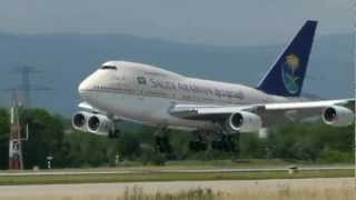 Saudi Arabian Boeing 747SP landing amp takeoff at Geneva Airport [upl. by Pegasus40]