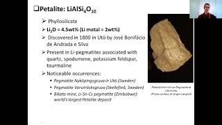 Lecture Lithium Minerals amp Li Pegmatite Sources  PART 2 [upl. by Amedeo]