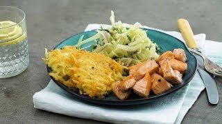 Zalm met aardappelpannenkoekjes en venkelsalade  Receptvideos [upl. by Jackson]