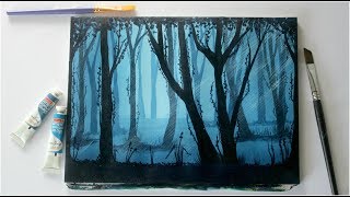 Monochromatic painting  Misty Forest STEP by STEP Acrylic Painting [upl. by Nohsal540]