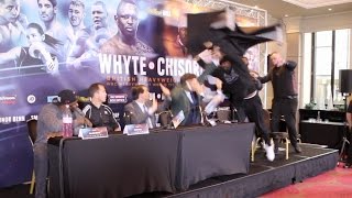 UNBELIEVABLE  DERECK CHISORA LAUNCHES TABLE AT DILLIAN WHYTE IN MIDDLE OF PRESS CONFERENCE [upl. by Nytsirk]