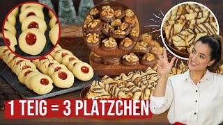 1 Teig  3 Plätzchen  lecker einfach und schnell verschiedene Kekse backen Plätzchenteller [upl. by Baudelaire]