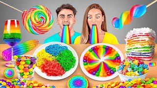 RAINBOW FOOD CHALLENGE  Eating Everything Only In 1 Color For 24 Hours By 123 GO CHALLENGE [upl. by Florance]