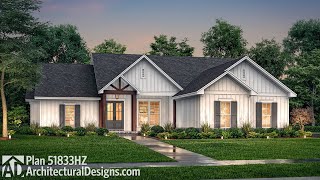 OneStory Modern Craftsman Ranch House Plan 51833HZ Virtual Tour w Interiors [upl. by Enutrof]