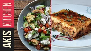 Authentic Greek Moussaka amp Greek Salad  Akis Petretzikis [upl. by Chaffee]