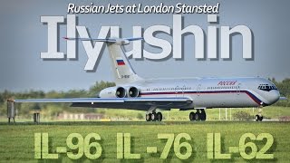 Ilyushin Russian Planes IL62 IL76 IL96 Aeroplanes London Stansted Airport Loud Rare Planespotting [upl. by Vladamar]