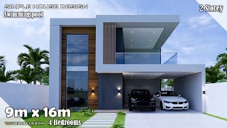 House Design  Simple House  9m x 16m 2 Storey  4 Bedroom [upl. by Airamahs]