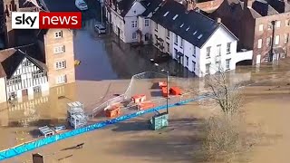 UK floods Residents in tears as barriers breached in Worcestershire town [upl. by Niad]