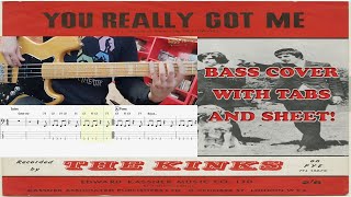 The Kinks  You Really Got Me BASS COVER In Standard Tuning with TABS and SHEET EASY VERSION [upl. by Titos]