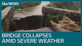 Bridge collapses as hailstones and floods bombard North Yorkshire  ITV News [upl. by Sidwell]