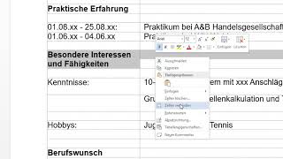 Erstellung eines Lebenslaufs mit MS Word und einer Tabelle [upl. by Aehtela]