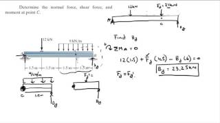 Determine the normal force shear force and moment at point C [upl. by Tnomal]