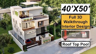 40X50 Feet Split Level House Design with Interior  Roof Top Swimming Pool  2000 Sqft House Design [upl. by Nnyleahs]